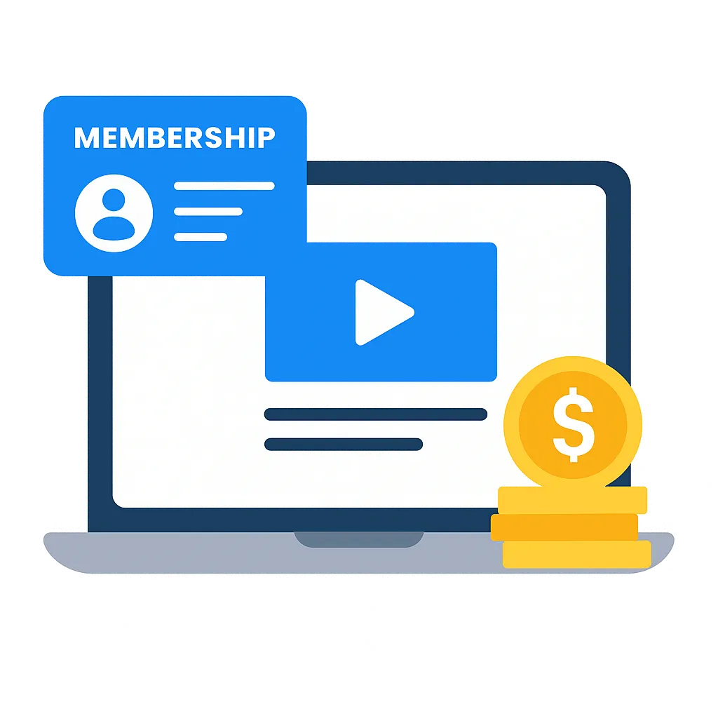 Membership platform interface showing course management and monetization features